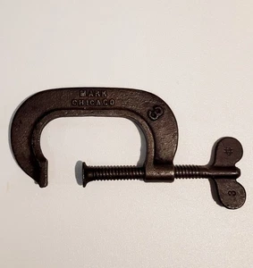 VTG CAST IRON MARK CHICAGO 3 INCH C-CLAMP WITH BATWINGS.  IN GOOD CONDITION - Picture 1 of 6