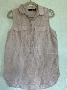 JONES NEW YORK Tunika Bluse Damen Small Beige Leinen Ärmellos Kragen Top - Bild 1 von 6