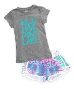 Urban Smalls Heather Gray & Blue 'Wild Hair' Tee & Blue Tie-Dye Shorts 10Y - Picture 1 of 1