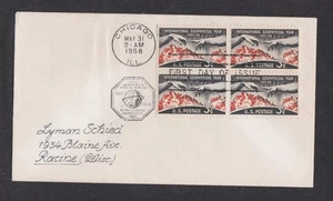 USA 1958 FIRST DAY COVER INTERNATIONAL GEOPHYSICAL YEAR IN BLOCK OF 4 - Picture 1 of 1