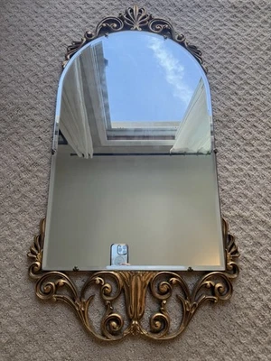 Espejo de pared Art Deco arqueado borde biselado Atsonea vintage rococó dorado RARO Foto 1 de 4