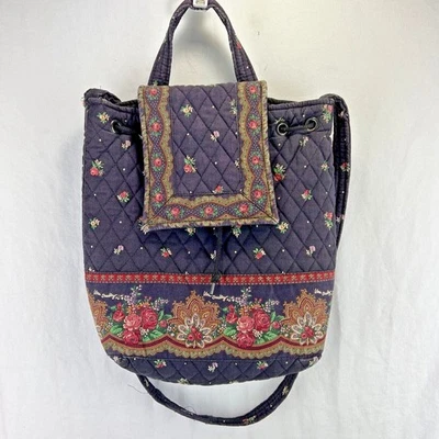 Vera Bradley Handbag Black Floral Print Petit Point Quilted Crossbody Drawstring - Image 1 of 4