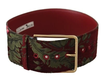DOLCE & GABBANA Belt Red Embroidered Leather Gold Logo Metal Buckle 70cm/28in - Image 1 of 4