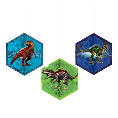 JURASSIC WORLD Dino Hybrid HONEYCOMB DECORATIONS (3) ~ Birthday Party Supplies - Image 1 of 1