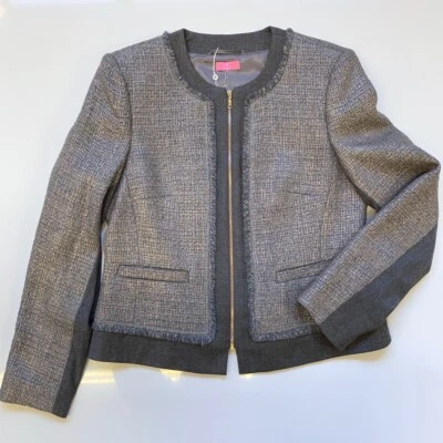 NUEVO CON ETIQUETAS $725 BASLER Chaqueta Blazer Gris Whisp Plateada Lana Sin Cuello Cremallera talla 40 10 Foto 1 de 4