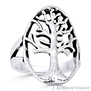Tree-of-Life / Knowledge Etz Chaim Charm Oxidized Solid 925 Sterling Silver Ring - Picture 1 of 1