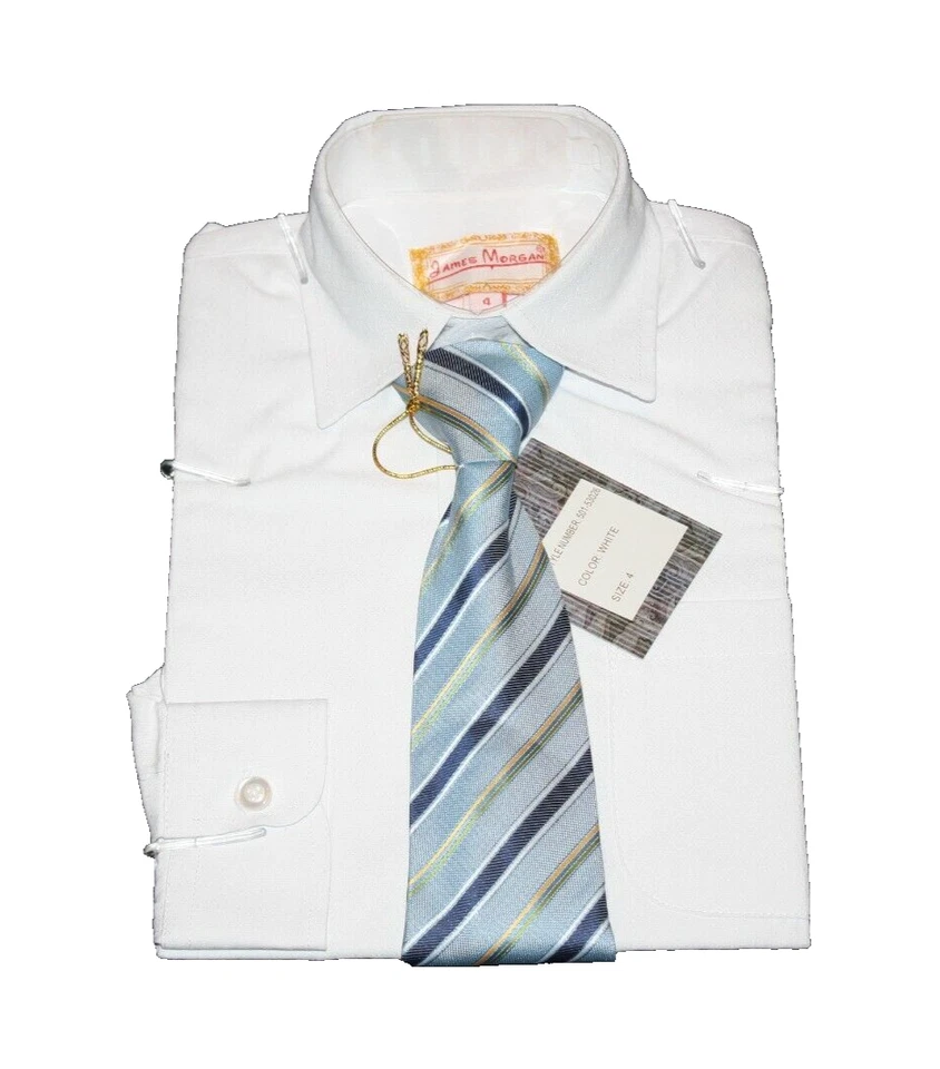 Conjunto de camisa de vestir blanca y corbata azul Nordstrom James Morgan para niños talla 4 NUEVO Foto 1 de 1