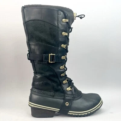 Botas Sorel para mujer 8 Conquest Carly negras hasta la rodilla montar nieve con cordones pato Foto 1 de 4