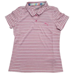 PUMA Junior Girls Small Stripped Pink White Short Sleeves Golf Polo DRYCELL NWT - Picture 1 of 9