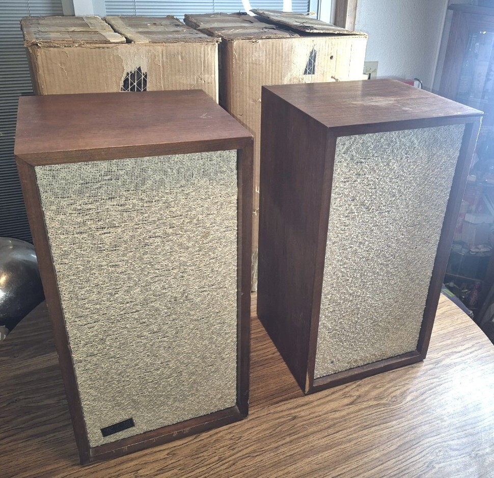 VINTAGE PAIR KLH MODEL 6 SPEAKERS - WALNUT VENEER IN FACTORY BOXES