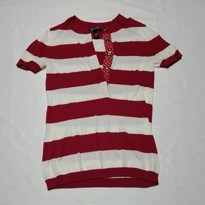 Banana Republic Womens short sleeve Red white striped Sweater XS with snaps - Picture 1 of 4