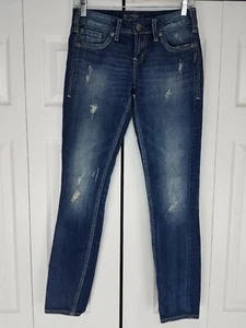 Pantalones de mezclilla plateados Aiko ajustados azules desgastados rasgados talla W25 x L31 - Imagen 1 de 12