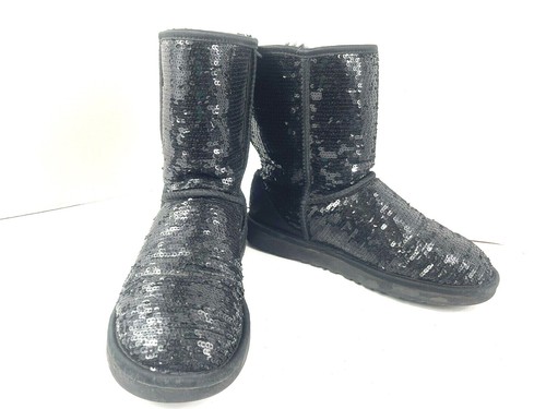 Stivali UGG Australia donna 8M scarpe corte classiche nere paillettes pelle di pecora 3161 Mid