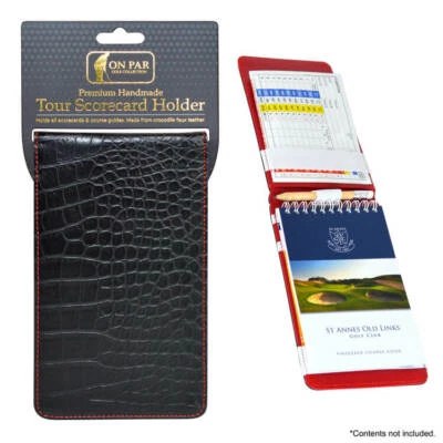 On Par Tour Golf Score Card Hold Black & Red Premium Croc Golf Scorecard Tracker