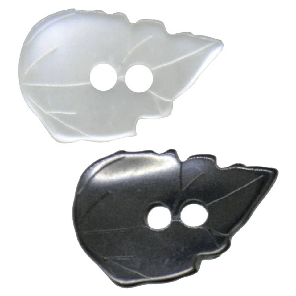 LEAF PEARLESCENT 2 HOLE BUTTONS White or Grey 10mm - Image 1 of 1