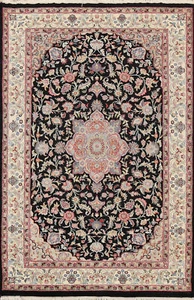 Vegetable Dye Oriental Traditional Rug Hand-Knotted Wool/ Silk 4x6 ft Black - Picture 1 of 18