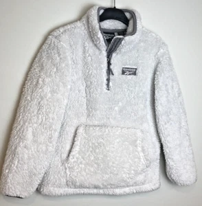 REEBOK Unisex Kids 7-8 Fleece Sweater Kangaroo Pocket White-Gray Zip Logo - Picture 1 of 5