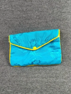 Blue Fabric Coin Pouch Purse Zipper Yellow Button  - Image 1 of 4