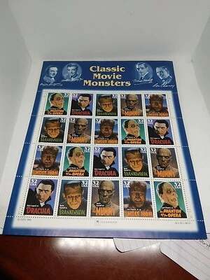 USPS classic movie monsters stamp set /  1997 Folder. . $.32 Each Set Of 20 Mint - Image 1 of 4