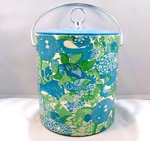 Retro Jungle Rainforest Exotic Wildlife COLONY Teal Blue Green Vinyl Ice Bucket - Picture 1 of 13