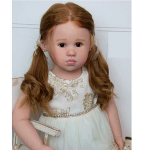 Reborn Baby Doll Painted 30inch Toddler Girl Rooted Long Hair Cloth Body Toy - Foto 1 di 2