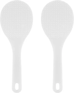 2PCS Plastic Rice Paddle, Non-Stick Rice Scoop & Serving Spoon, 7.87 Inch (White - Picture 1 of 12
