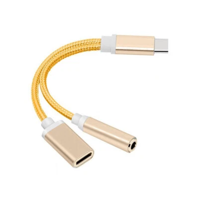 2 in 1 Type-C USB C to 3.5mm AUX Audio Headphone Jack Adapter Charger Cable New - Image 1 of 4