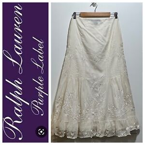 RALPH LAUREN COLLECTION Purple Label Lace Embroidery Maxi Skirt Size 2 in Ivory