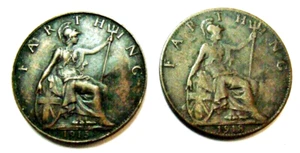 UK Farthings 1915 1918 Great Britain  Coin KM #808.1 - Picture 1 of 2