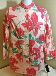 NWT Jones Wear Sport Womens 100% Cotton Jacket Smock Pink Floral Medium FS! - Picture 1 of 8