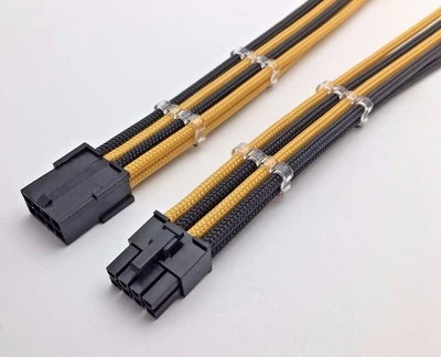 8 Pin ATX CPU Black Gold Sleeved Extension Cable 30cm Shakmods 2 Cable Combs - Image 1 of 2