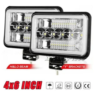2PCS 4X6'' LED Work Lights Hi/Low Lamp Driving DRL Headlight + Mounting Brackets - Picture 1 of 12