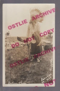 Valentine NEBRASKA RPPC c1920 SIOUX INDIAN CAMP Indians CHIEF POSING Headdress - Picture 1 of 3