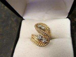 Vintage Vintage Retro Design 14k Sold Yellow Gold Twist Diamond Ring Design - Picture 1 of 12