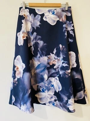 Keepsake Size L Large Navy Floral Circle Flare Midi Skirt Pockets Lined - image 1 of 4