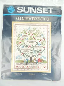 Sunset Counted Cross Stitch Kit Tree of Life 2989 Vintage Fits 14 x 18 NIP - Picture 1 of 6