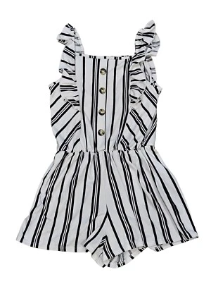 Heart & Arrow Girls Black White Striped Ruffle Sleeveless  Romper Shorts Sz 12 - Image 1 of 4