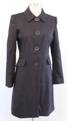 Tahari ASL Levine Marrón Negro Chaqueta Larga Geométrica Abrigo Coche Talla 2P Carrera Foto 1 de 4