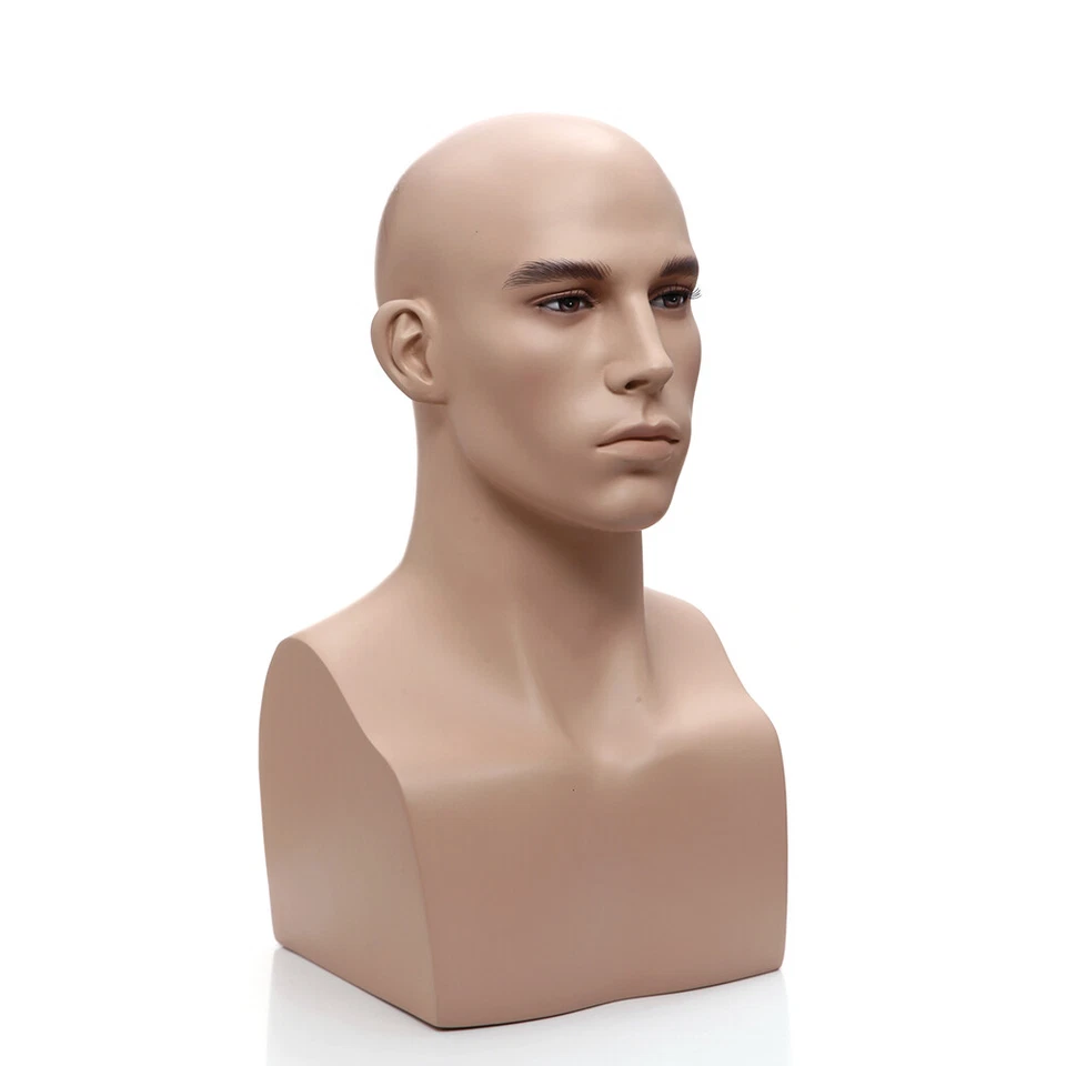 Adult Male Realistic Fleshtone Fiberglass Mannequin Head Display - Image 1 of 4