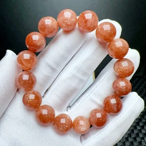 Bracciale perline elastiche cristallo quarzo pietra solare fragola dorata naturale 13 mm - Foto 1 di 6