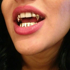 Custom 14K Gold Plated Bottom Lower Teeth Grillz & Upper Double Fangs 3pc Set - Picture 1 of 3