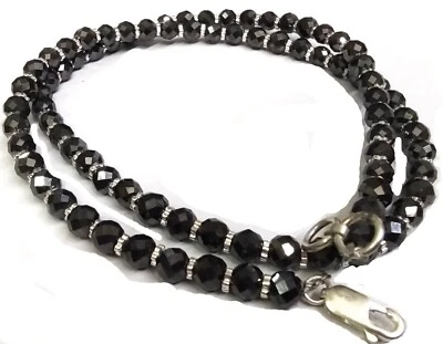 Collar con cuentas de diamantes negros facetados certificado 6 mm excelente regalo de aniversario. Foto 1 de 4