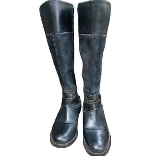 Stivali Timberland donna pelle alti equitazione tacco basso zip laterale 7M nero western