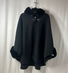 Martha Stewart Women's Black Faux Fur Trim Cape Coat - One Size - Picture 1 of 3
