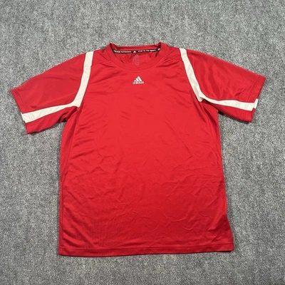 Рубашка мужская Adidas средняя красно-белая с коротким рукавом без рисунка логотип в центре Y2K  - Изображение 1 из 4