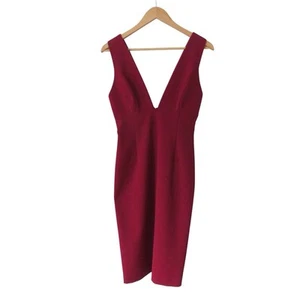 Alice Olivia Red Esmra Fitted V Neck Dress Size 4 Exposed Zip Sleeveless Flaws - Picture 1 of 10