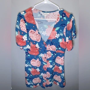 ModCloth Pepaloves Pomegranate Printed Shirt Dress Blue/Pink Size Large - Picture 1 of 4