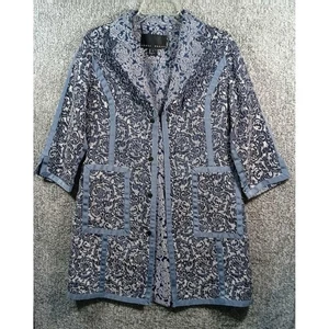 Yansi Fugel Paisley Print Jacket - Blue Textured Blazer Womens Size Medium - Picture 1 of 7