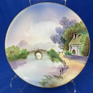 Antiguo Nippon Morimura Noritake Puente pintado a mano sobre arroyo Escena Placa - Imagen 1 de 9