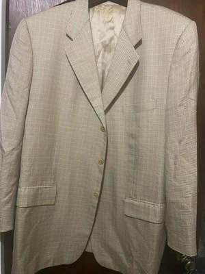 Corneliani Blazer 46 Long Tan And Gold Check Silk And Wool - Image 1 of 4